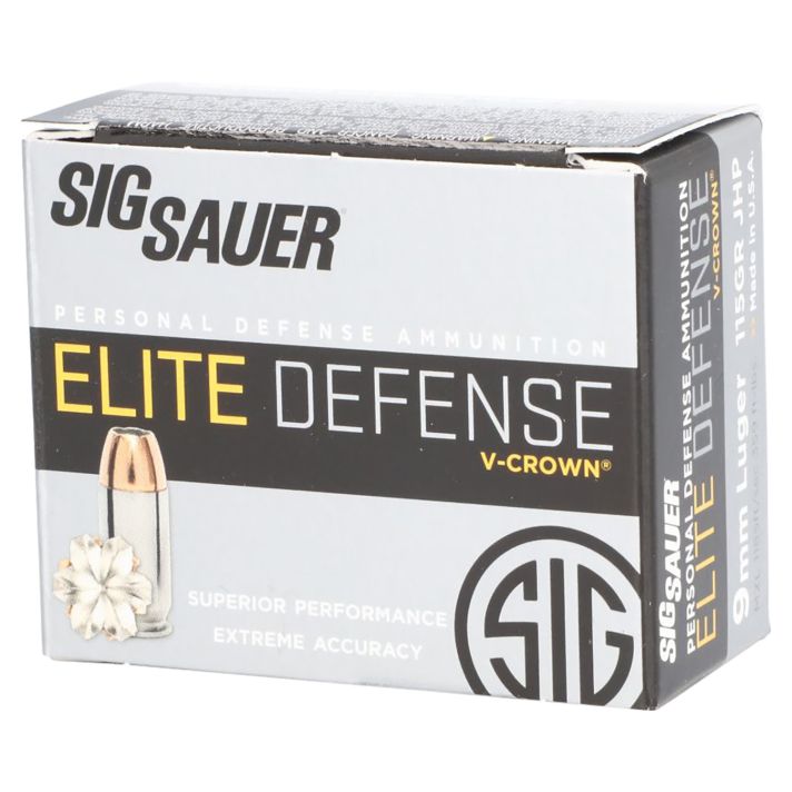 Sig Sauer E9MMA120 Elite Performance9mmLuger 115gr V-Crown Jacketed Hollow Point 20 Per Box/10 Case