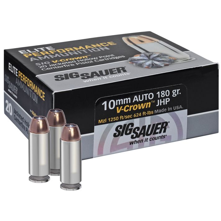 Sig Sauer E10MM120 Elite Performance10mmAuto 180gr V-Crown Jacketed Hollow Point 20 Per Box/10 Case