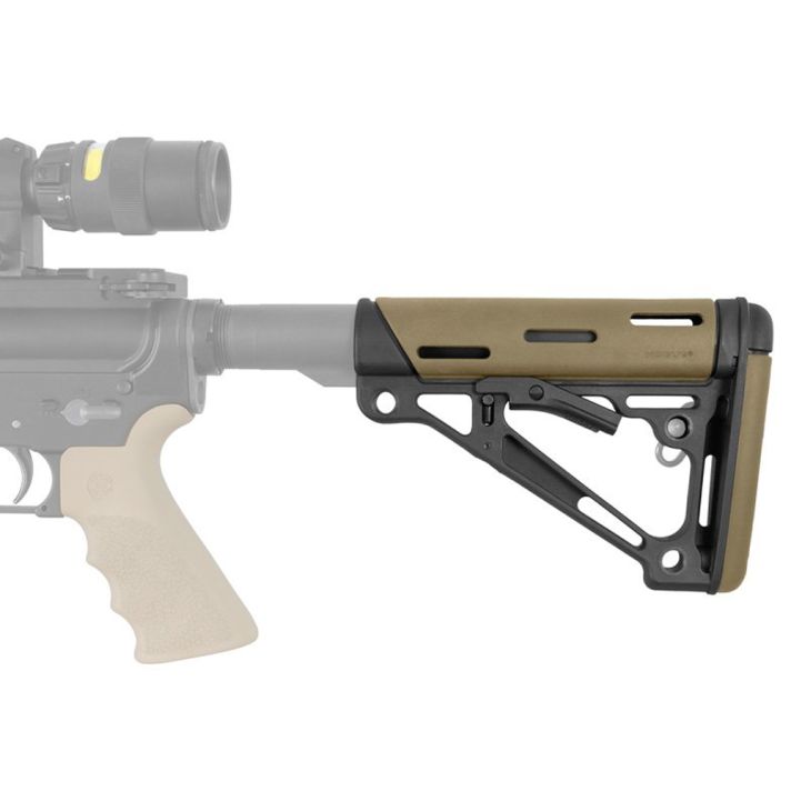 Hogue 15350 OverMolded Collapsible Buttstock Tan OverMolded Rubber Black Synthetic AR-15, M16, M4