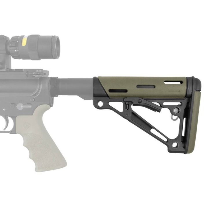 Hogue 15240 OverMolded Collapsible Buttstock OD Green OverMolded Rubber Black Synthetic AR-15, M16, M4