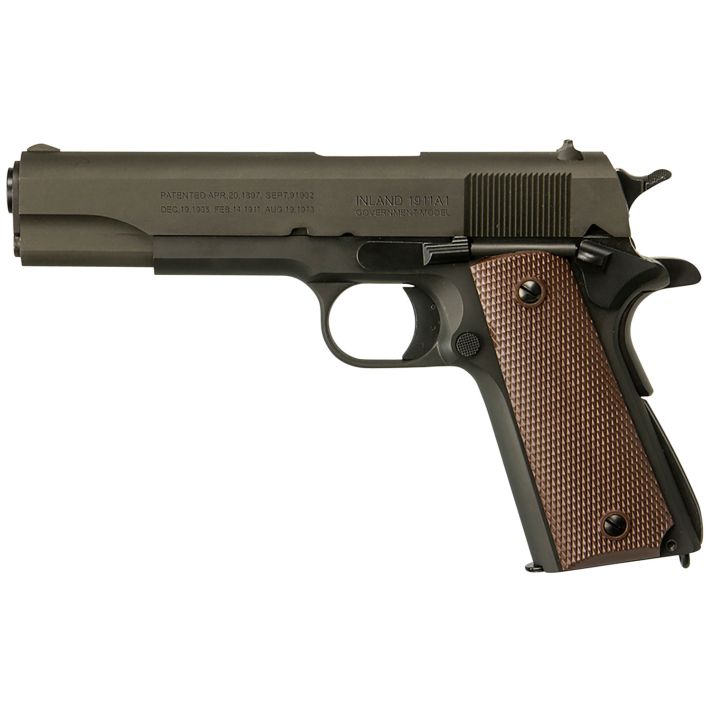 Inland MFG ILM1911 1911 A1 Government 45 ACP 7+1 5" Barrel, Black Parkerized Steel Frame w/Beavertail, Serrated Steel Slide, Wood Grip, Manual Safety