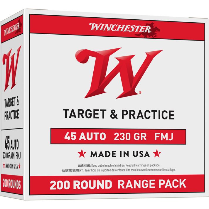 Winchester Ammo USA45W USA Range Pack 45ACP 230gr Full Metal Jacket 200 Per Box/3 Case