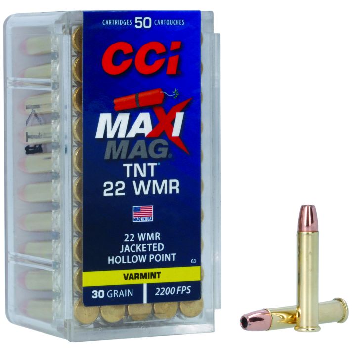 CCI 0063 Maxi-Mag TNT 22WMR 30gr TNT Jacketed Hollow Point 50 Per Box/40 Case
