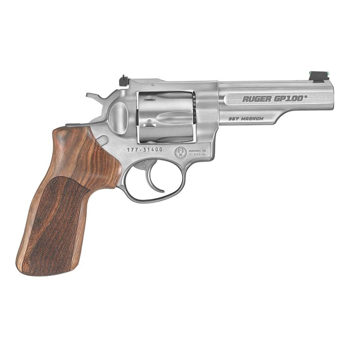 Ruger 1755 GP100 Match Champion Medium Frame 357 Mag 6rd 4.20" Satin Stainless Steel Half-Lug Barrel, Cylinder & Frame, Hogue Stippled Hardwood Grip, Transfer Bar Safety