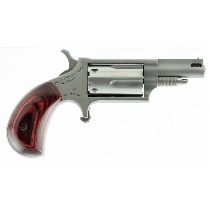North American Arms 22MCP Mini-Revolver22 LR or 22 WMR 5 Shot 1.63" Ported Barrel, Overall Stainless Steel Finish, Rosewood Birdshead Grip Includes Cylinders