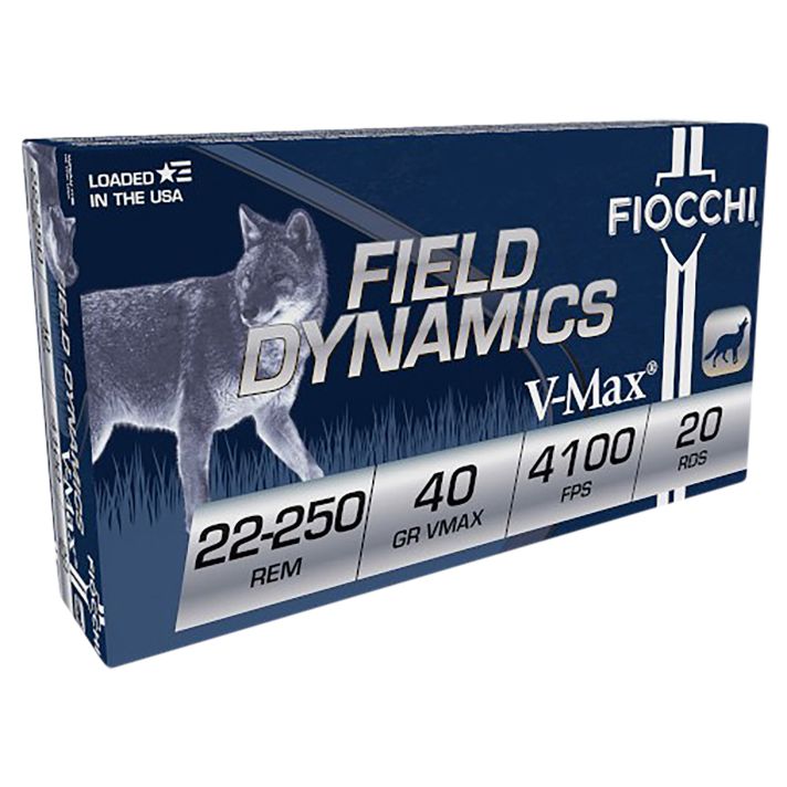 Fiocchi 22250HVB Field Dynamics22-250Rem 40gr Hornady V Max 20 Per Box/10 Case