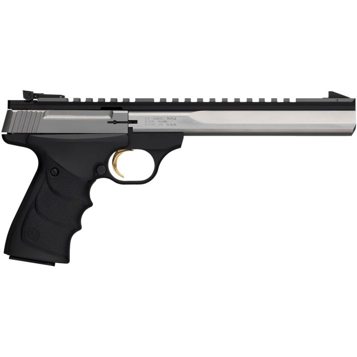 Browning 051508490 Buck Mark Contour 22 LR 10+1 7.25" Contoured Barrel, Matte Stainless Serrated Steel Optic Ready Slide, Matte Black Aluminum Frame, Finger Grooved Black Ultragrip RX Grip