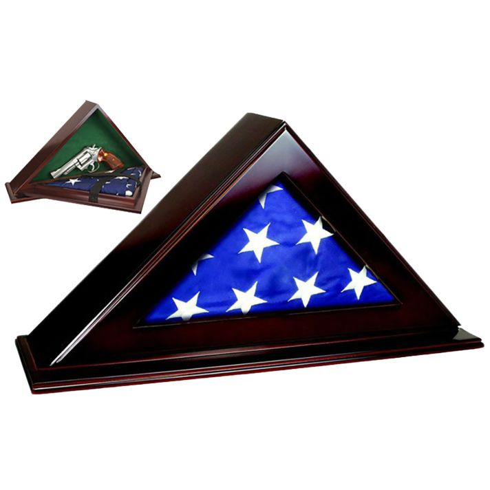 Peace Keeper PFC Patriot Flag CaseKey Entry Mahogany Stain Wood Holds 1 Handgun 22" W x 4.25" D x 11.50" H