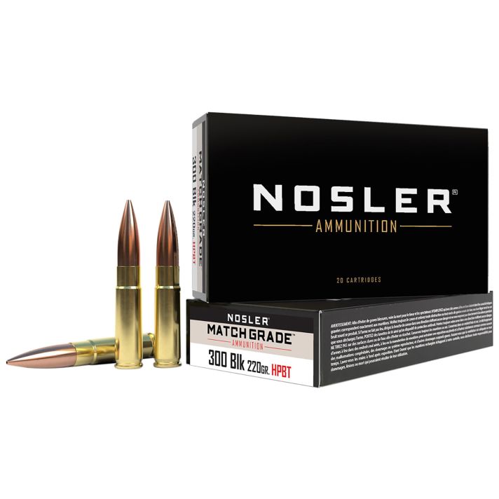 Nosler 51275 Match Grade300Blackout 220gr Custom Competition Hollow Point Boat Tail 20 Per Box/20 Case