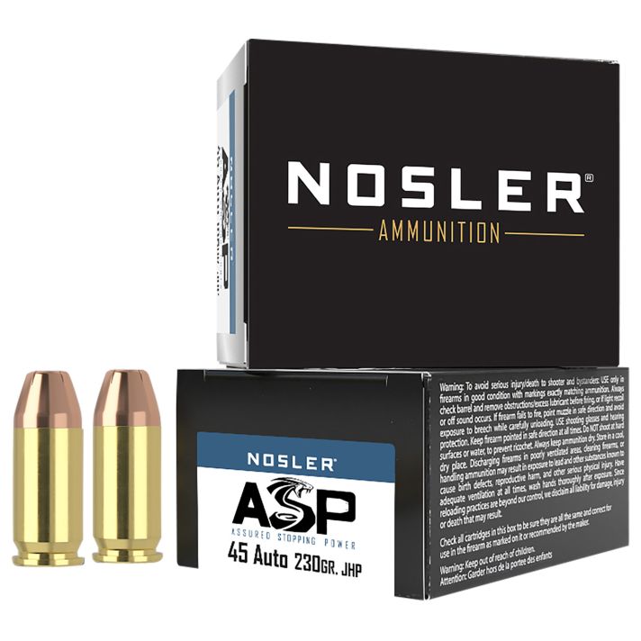 Nosler 51277 Assured Stopping Power Handgun 45ACP 230gr Jacketed Hollow Point 20 Per Box/20 Case