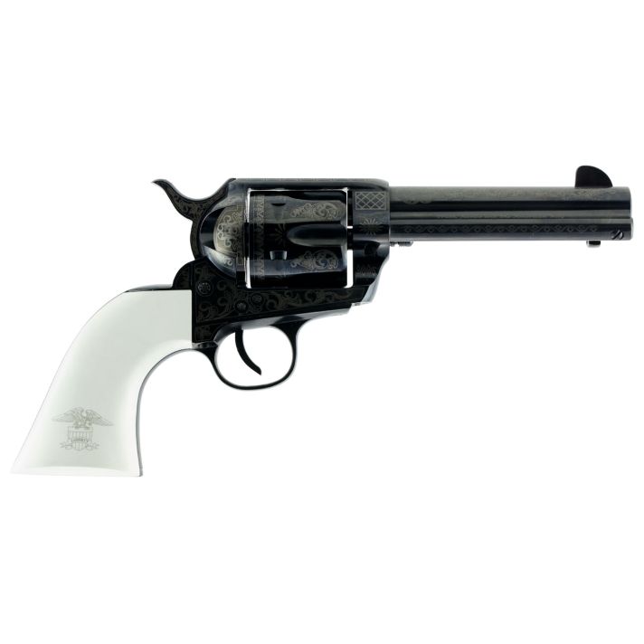 Traditions SAT73122LIB 1873 Liberty 45 Colt (LC) 6rd 4.75" Blued Engraved Steel White PVC Grip