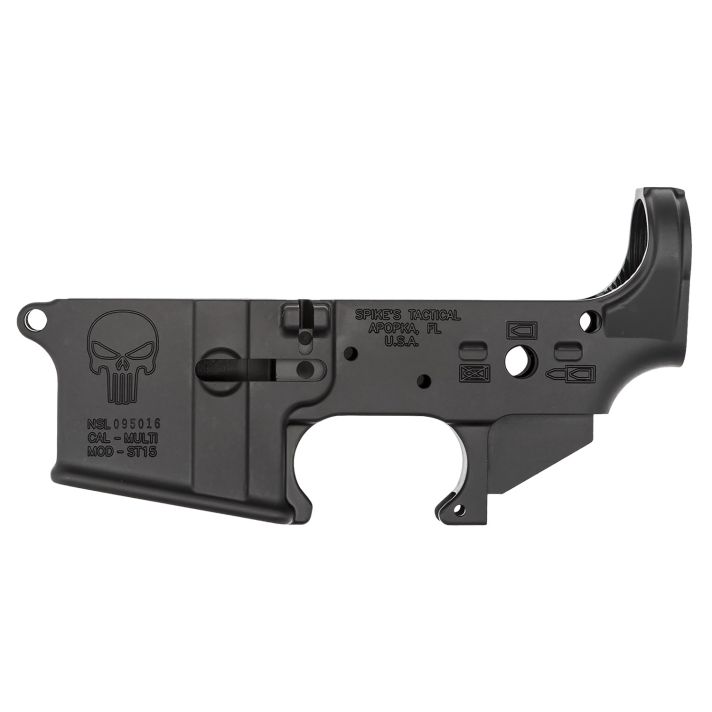 Spikes STLS015 Punisher Stripped Lower Receiver Multi-Caliber 7075-T6 Aluminum Black Anodized for AR-15
